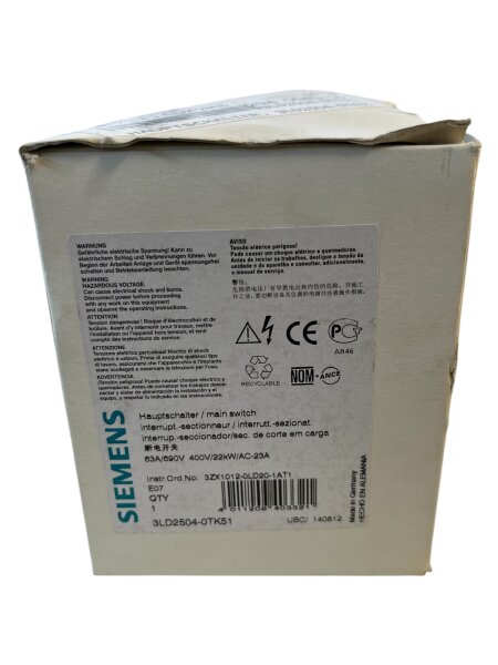 Siemens SENTRON 3LD2504-0TK51 Switch Disconnector 3LD Main switch
