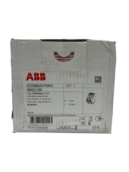 ABB 2CCS892001R0804 PN:S802N-C80 High Performance Circuit Breaker NEW