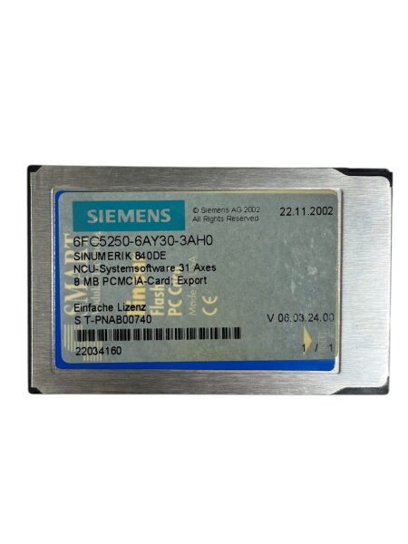 Siemens SINUMERIK 6FC5250-6AY30-3AH0 NCU-Software 31 Axes