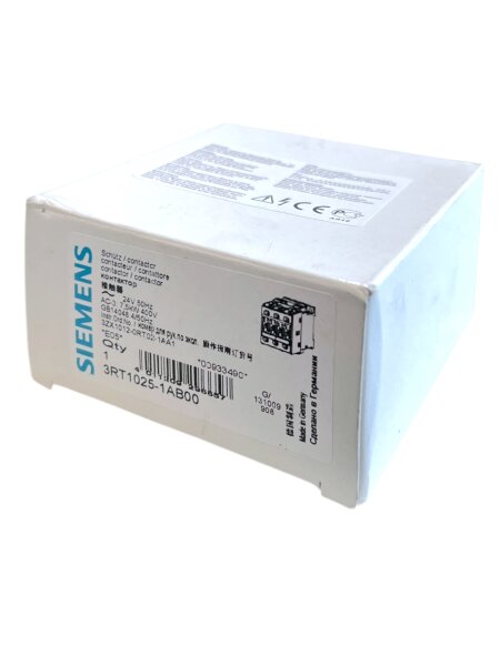 Siemens SIRIUS 3RT1025-1AB00 Leistungsschütz AC-3 17 A, 7,5 kW / 400 V AC 24 V NEU