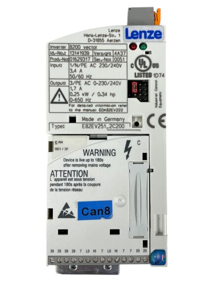 Lenze 8200 Vector E82EV251_2C200 PN: 13141939 Frequency Inverter Vers.4A37