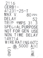 Sensata / Airpax CERB1‑41231‑25‑T Hydraulic‑Magnetic Circuit Breaker, 1‑Pole, CER Series NEW