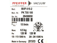 Pfeiffer Vacuum MVP 015-2 Diaphragm Vacuum Pump 120W PK T05 100